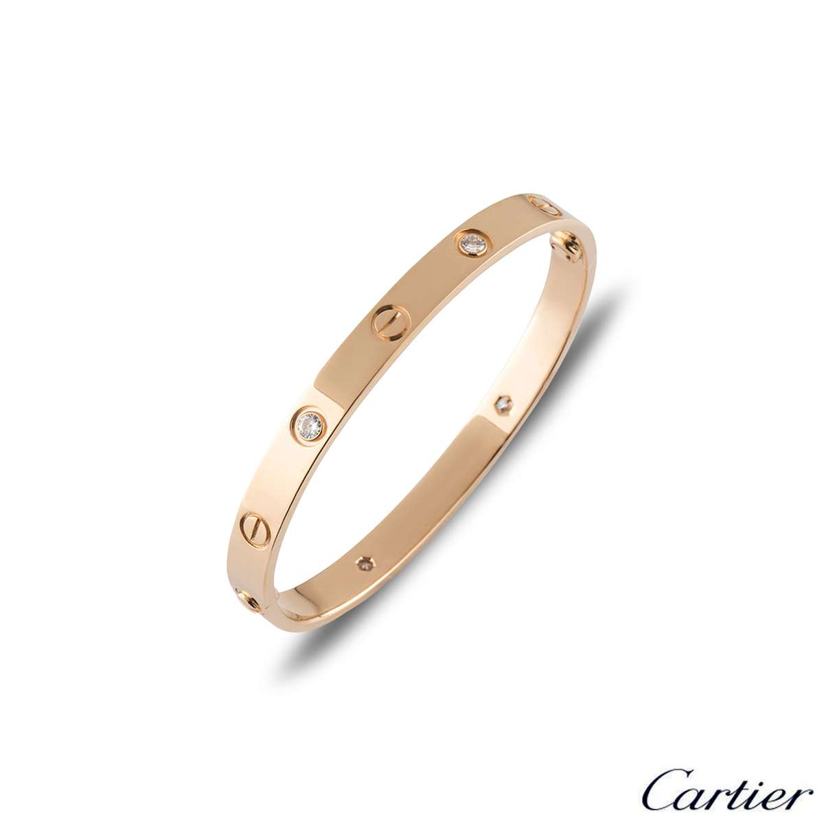 Cartier Love Bracelet Rose Gold Half Diamond Size 16 B Rich Diamonds